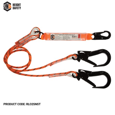 LINQ DBLE LEG KERNMANTLE 2M SHOCK ABSORB ROPE LANYARD W/HARDWARE